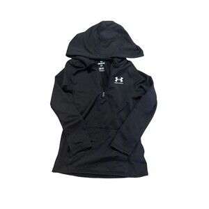 Under Armour Youth Girls Cold Gear Quarter Zip With Hood Size Small Black